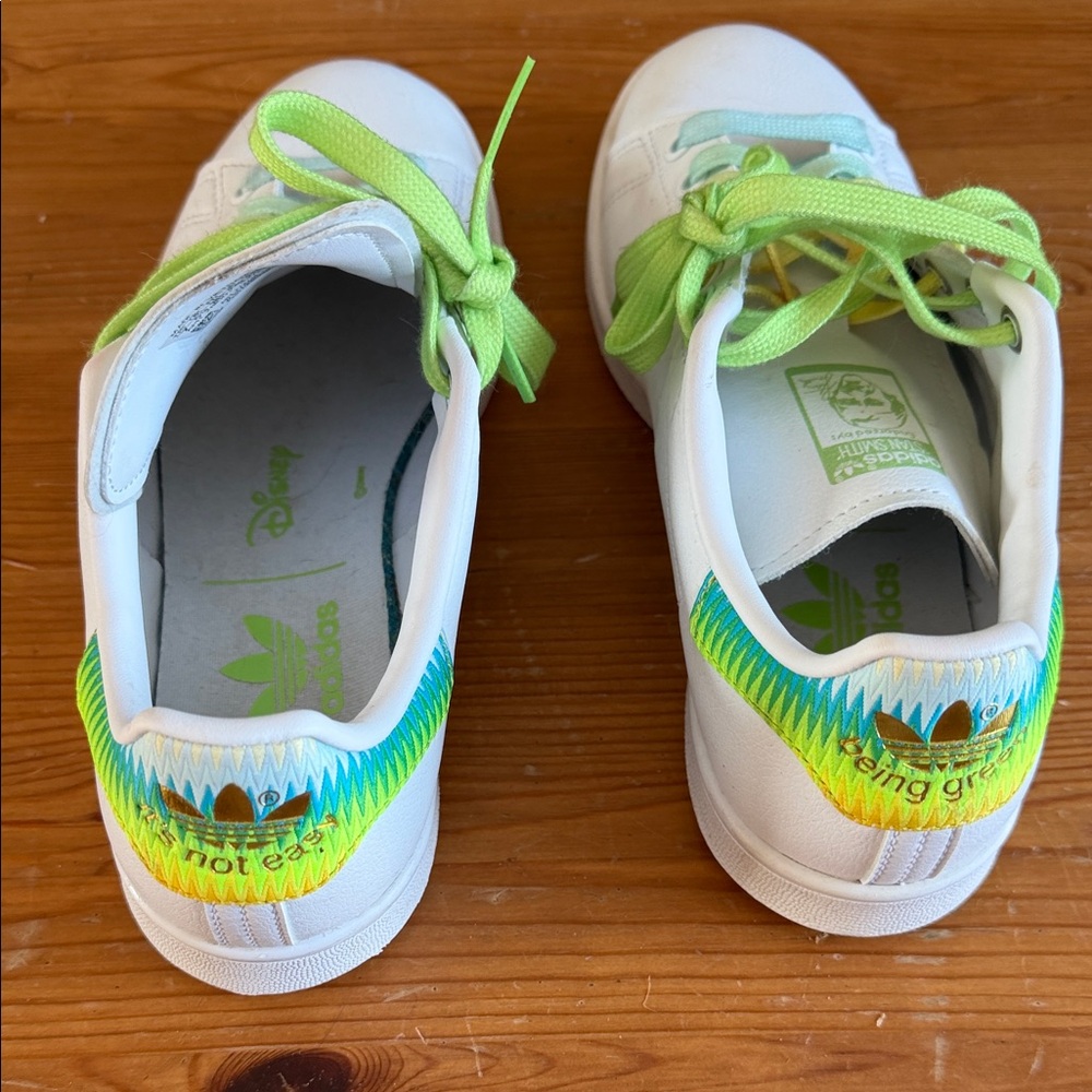 Adidas Kids White Sneakers with Neon Green Accents